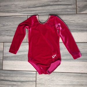 Girls GK Elite Pink Velvet Gymnastics Leotard Long Sleeve Gem Bling Size XS